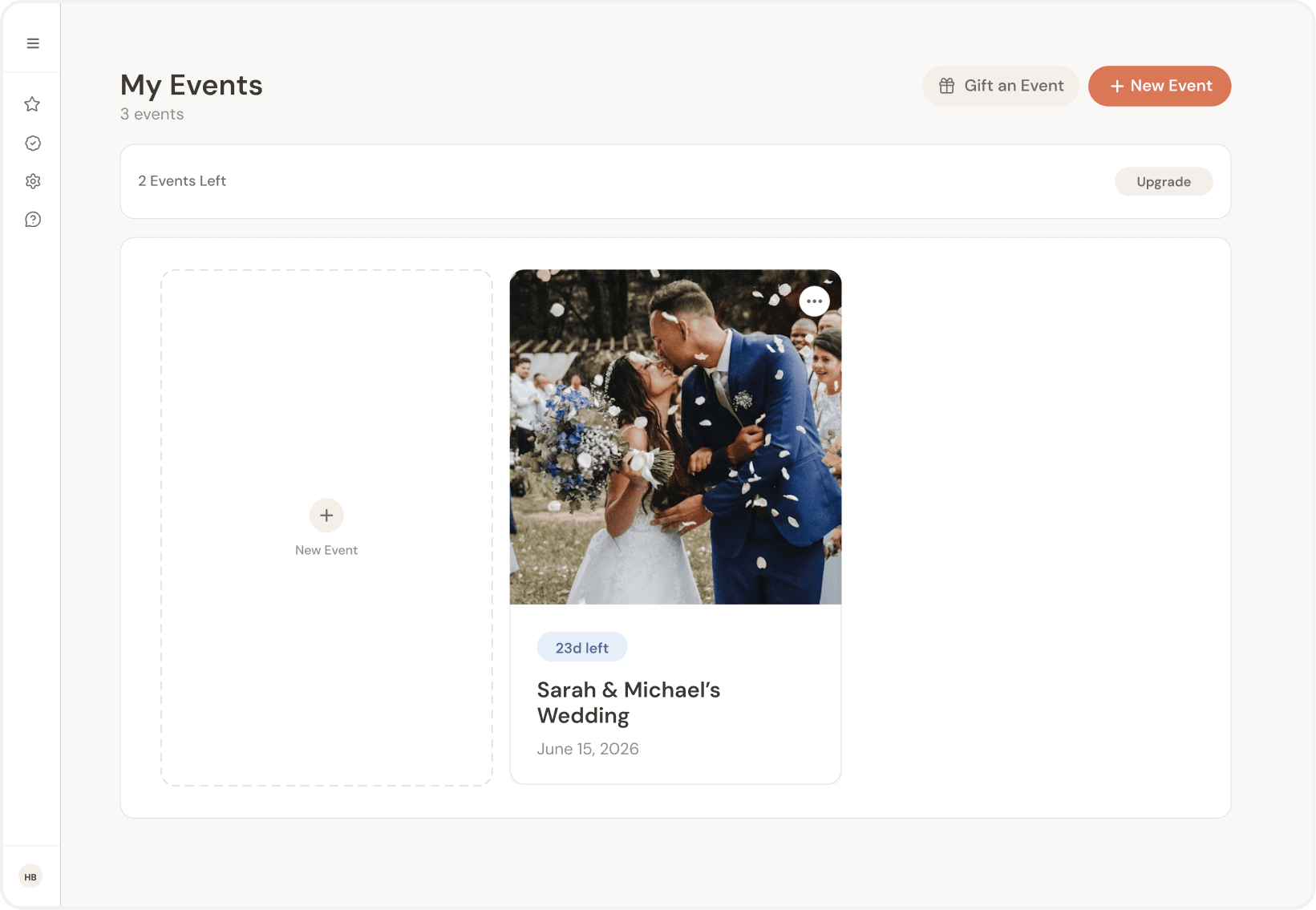 PicMe organizer screen: My Events